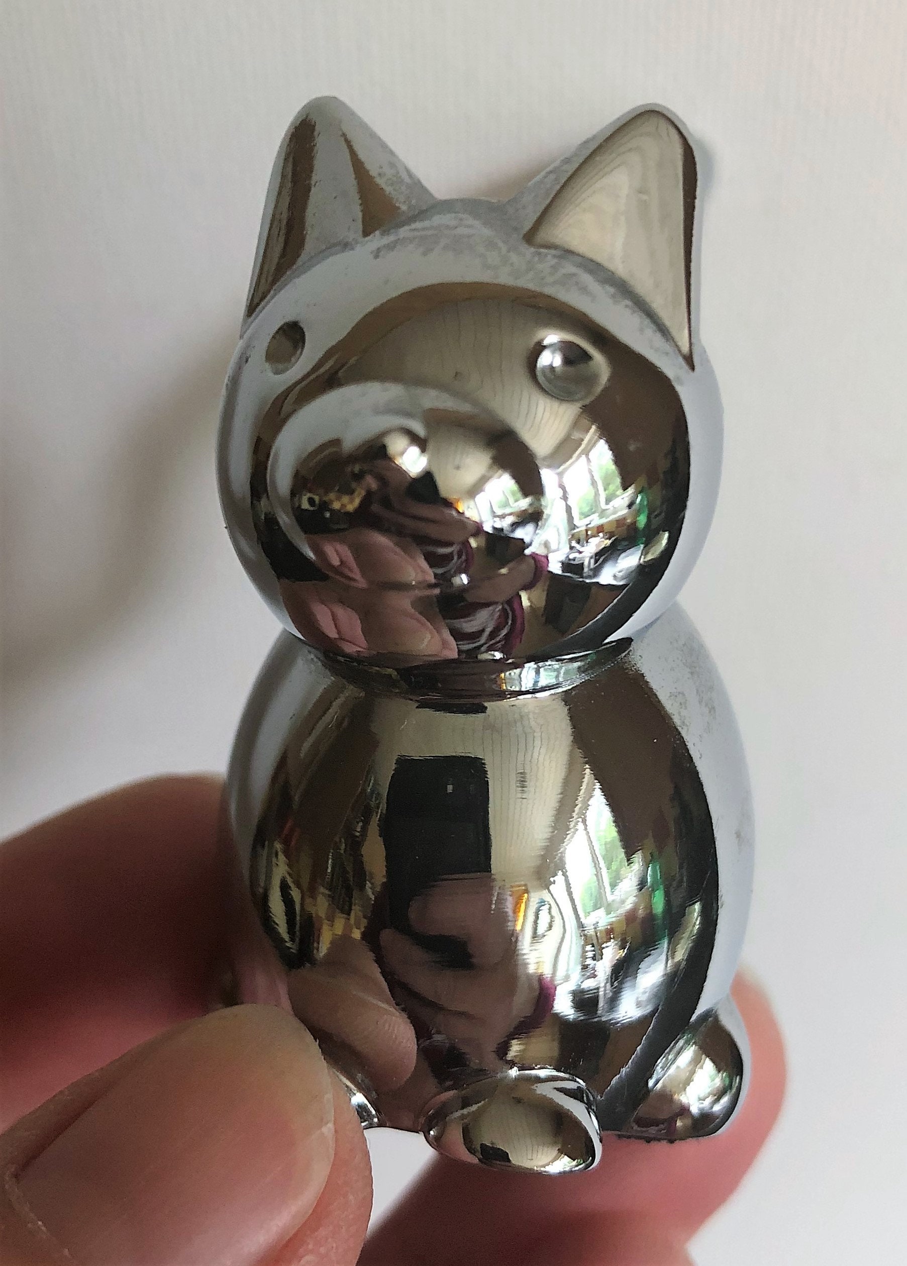 Porte-ancien En Métal Argenté Forme Chat - Vintage, Décoratif, 8x8 Cm