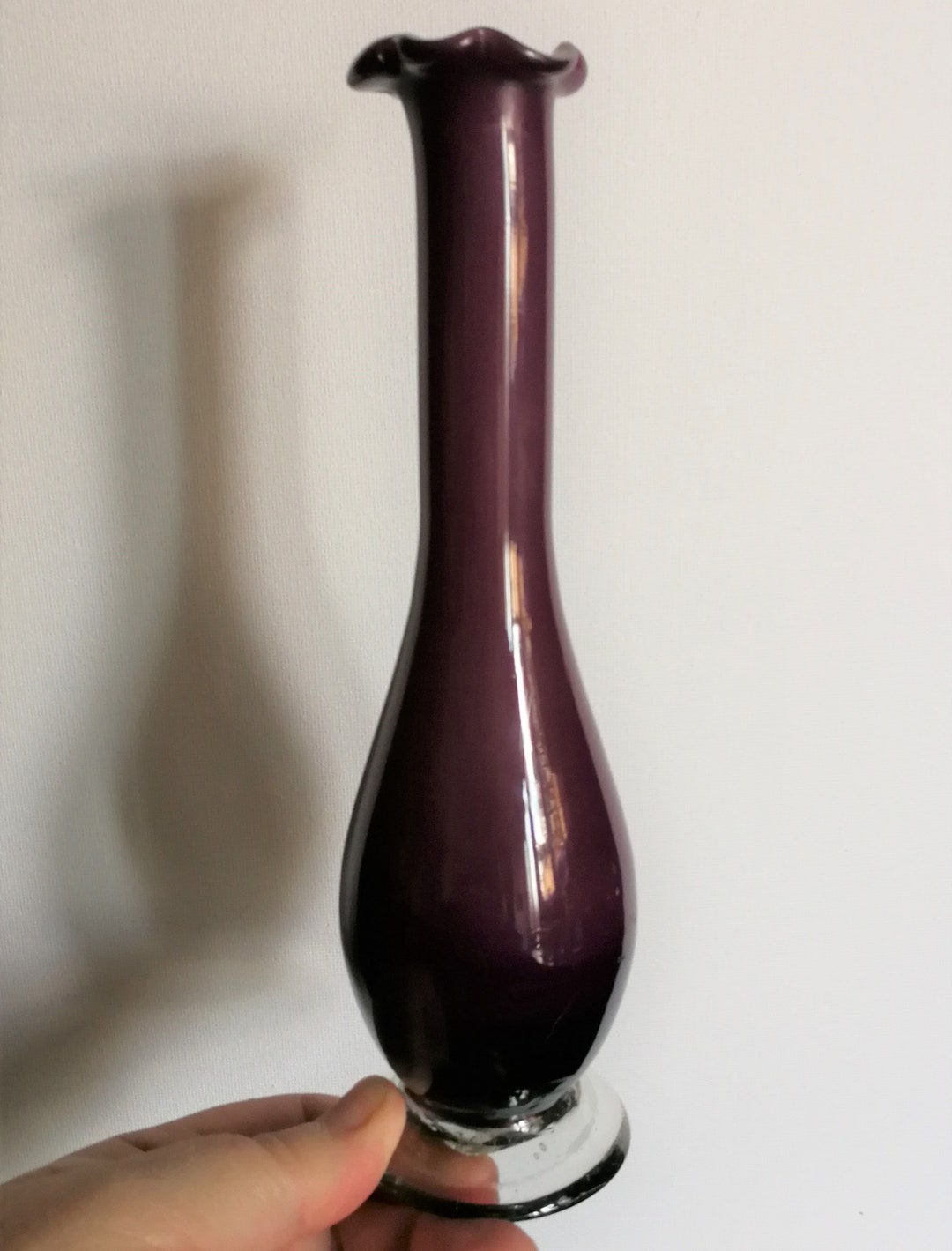 Vintage Deep Purple Glass Bud Vase With Subtle Frilly Shape Maybe