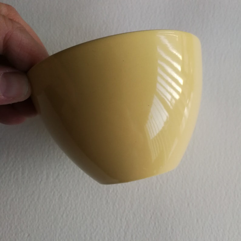 Vintage discontinued Poole pottery yellow coloured white lined great shape