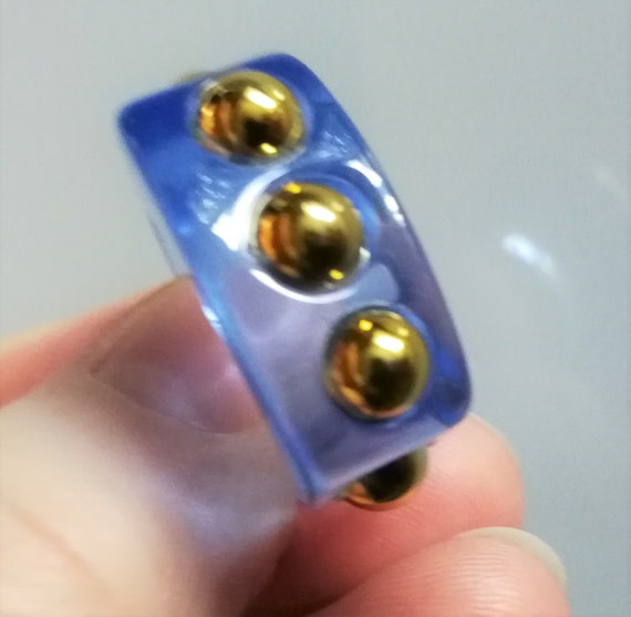 Bague grande bague en plastique transparent bleu funky avec embellissements en or Etsy France