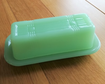 Jadeite green glass butter dish perfect gift idea