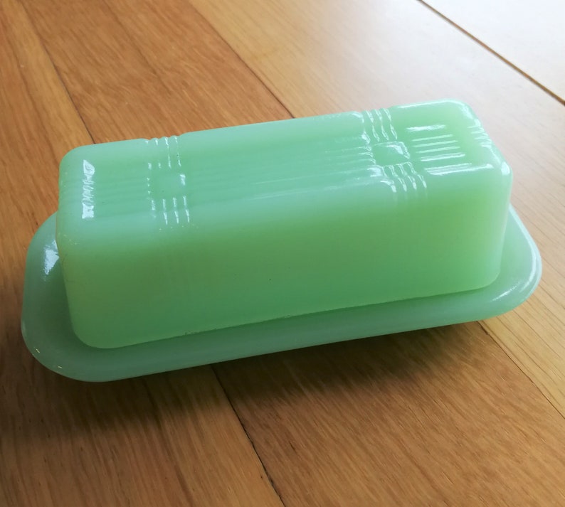 Jadeite green glass butter dish perfect gift idea image 1