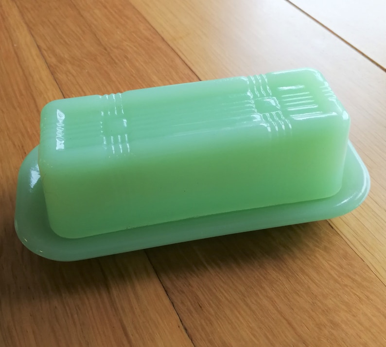 Jadeite green glass butter dish perfect gift idea