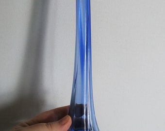 Funky vintage retro 1960s tapered bud vase blue and clear maybe Murano glass vase