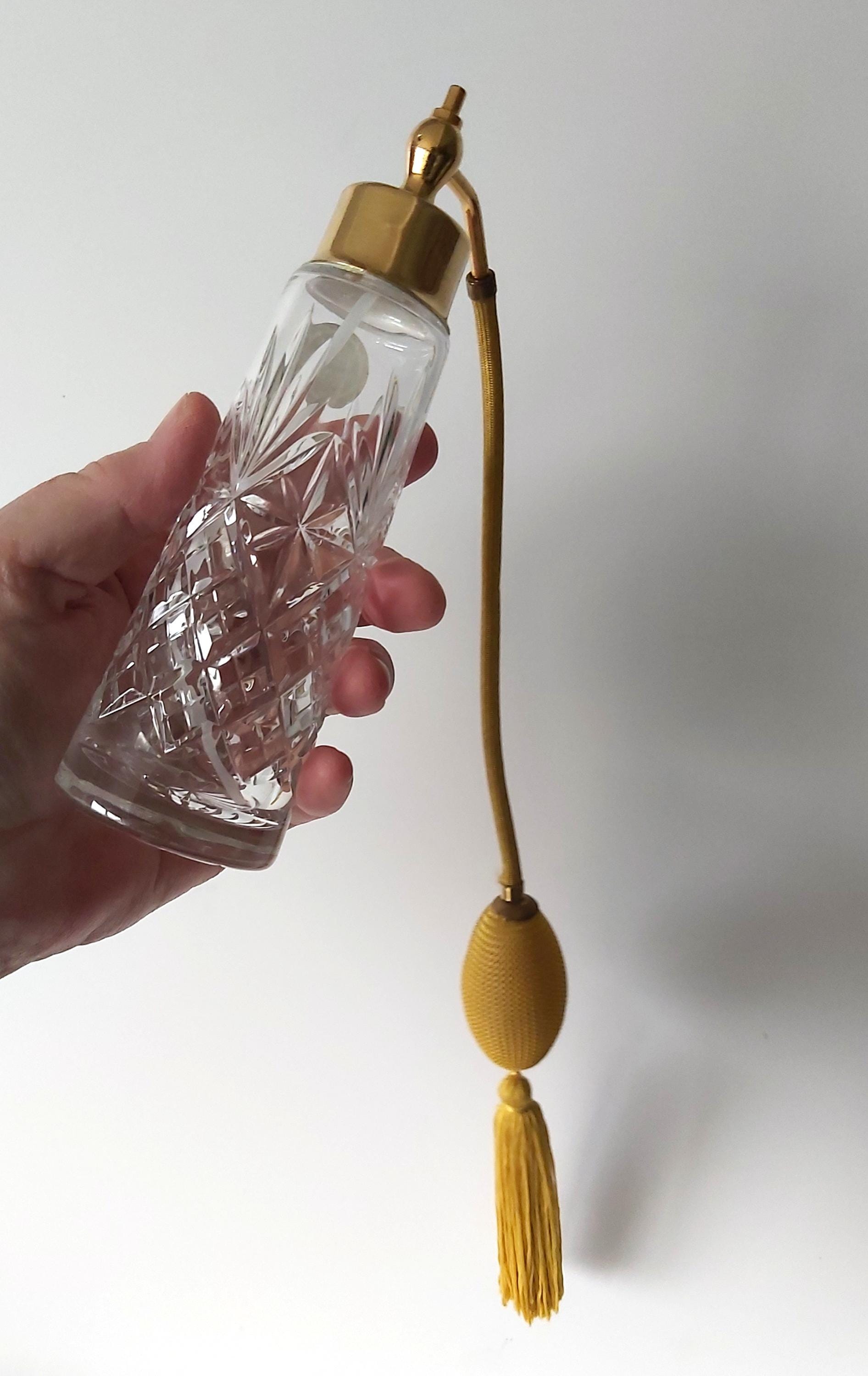 Thomas Webb Crystal 香水アトマイザー Cut Glass Perfume Scent Bottle With Gold Silk Covered Atomiser
