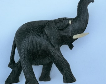 vintage carved ebony wood trunk up elephant figurine beautifully modelled