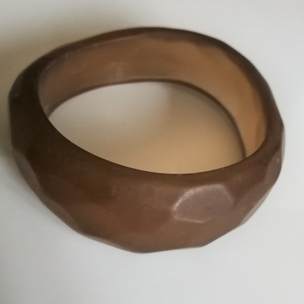 65mm diameter Bangle -  soft brown frosted translucent asymmetric plastic bangle softly faceted