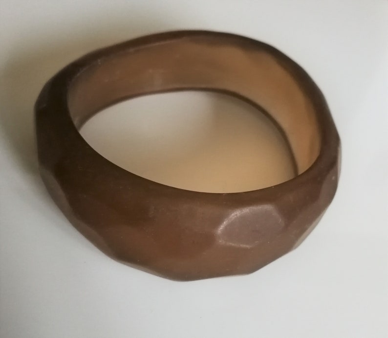 65mm diameter Bangle soft brown frosted translucent asymmetric plastic bangle softly faceted image 1