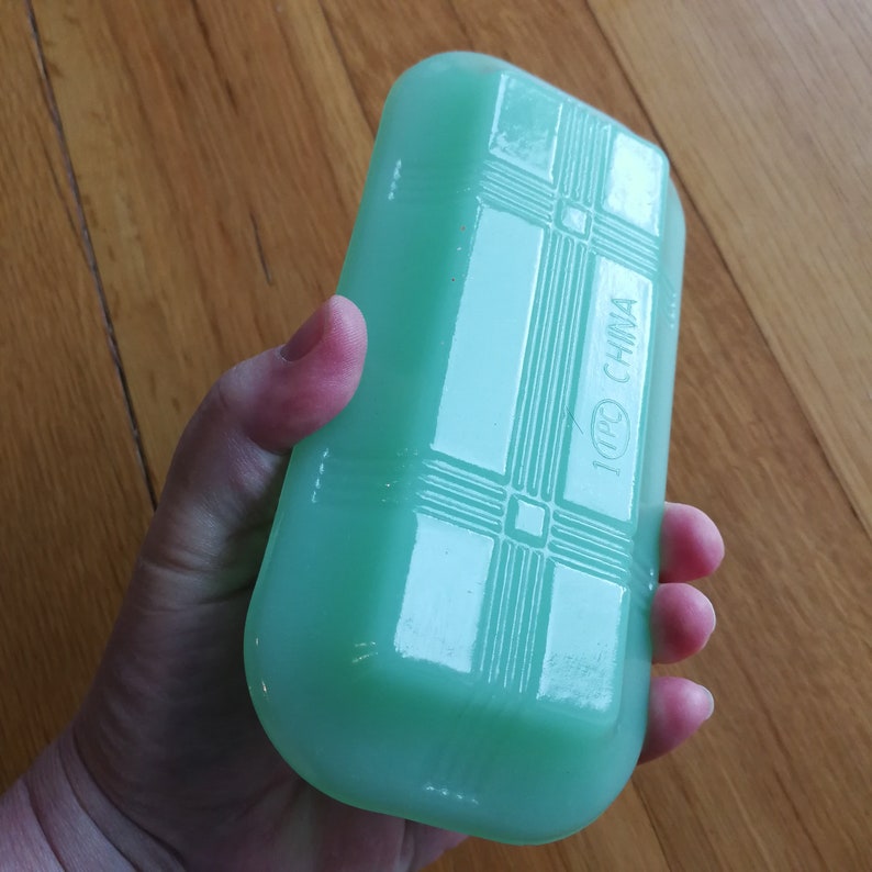 Jadeite green glass butter dish perfect gift idea image 2