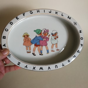 Vintage Bridgwood Pottery Baby Plate: England Alphabet Children&#39;s Dish