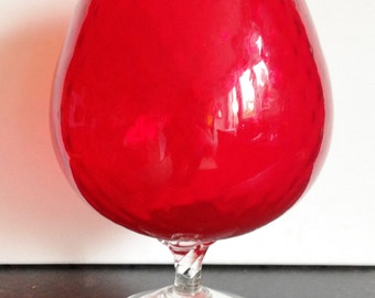 red balloon brandy shaped goblet textured GLASS vase retro 60s or 70s perfect clear stem