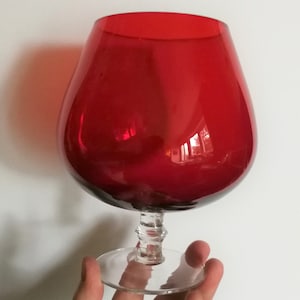 red balloon brandy shaped goblet GLASS vase retro 60s or 70s clear stem