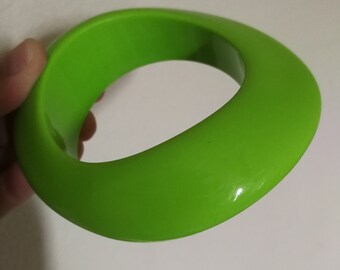 66mm Bangle - Very chunky lime green coloured plastic bangle asymmetrical retro design statement piece