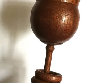 Vintage hand made turned wood goblet with rings