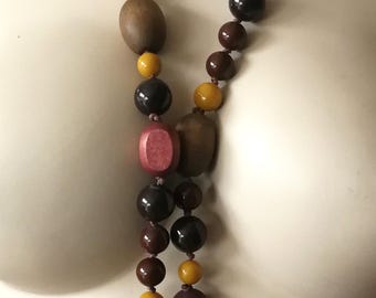 Chunky Stained Wood & Plastic Bead Necklace - Costume Jewelry