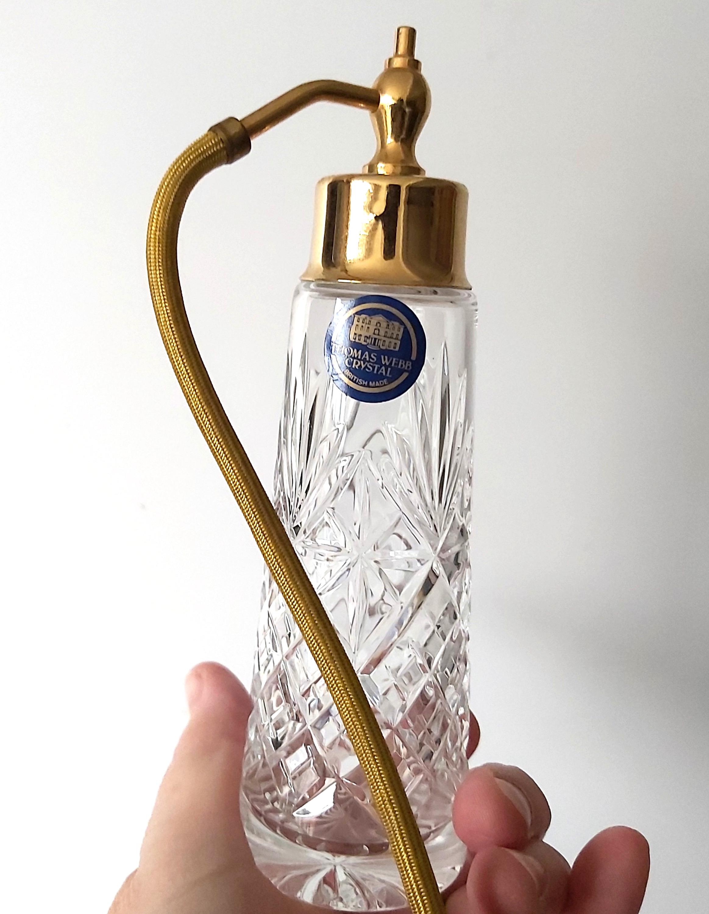 Thomas Webb Crystal 香水アトマイザー Cut Glass Perfume Scent Bottle With Gold Silk Covered Atomiser