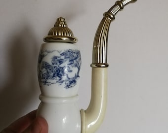 Vintage Avon white milk glass and plastic  pipe Cologne Bottle "Tai Winds" Circa 1970's