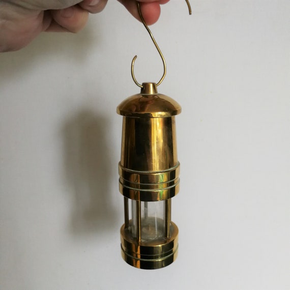 Beautifully Made Brass Small Miners Safety Davy Lamp With Glass Display  Only 