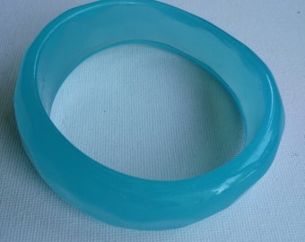 65mm diameter Bangle - funky translucent turquoise blue asymmetric plastic bangle softly faceted