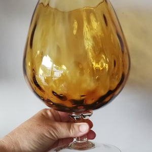 Large amber subtle pattern glass balloon brandy shaped goblet GLASS vase retro 60s or 70s perfect  sturdy stem clear base
