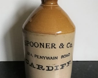 large vintage stoneware bottle flagon Spooner and Co Penywain Road Cardiff