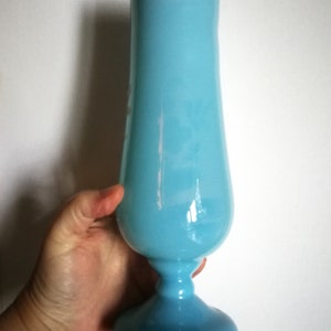 Victorian antique hand painted turquoise blue milk glass or opaline glass vase image 3