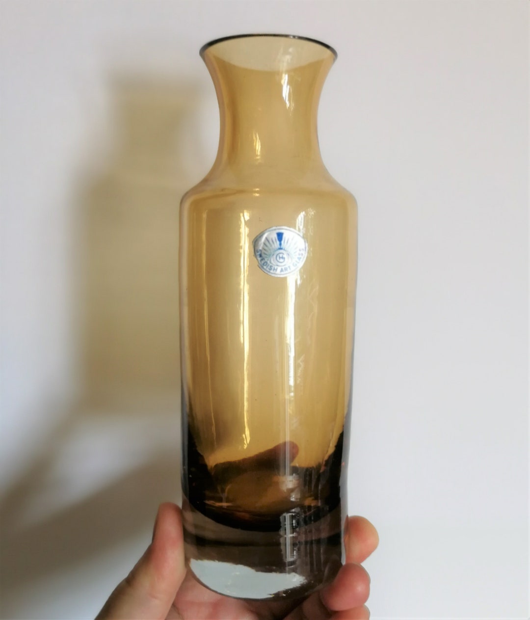 Retro Amber Glass Vase Swedish Mid Century Modern Etsy