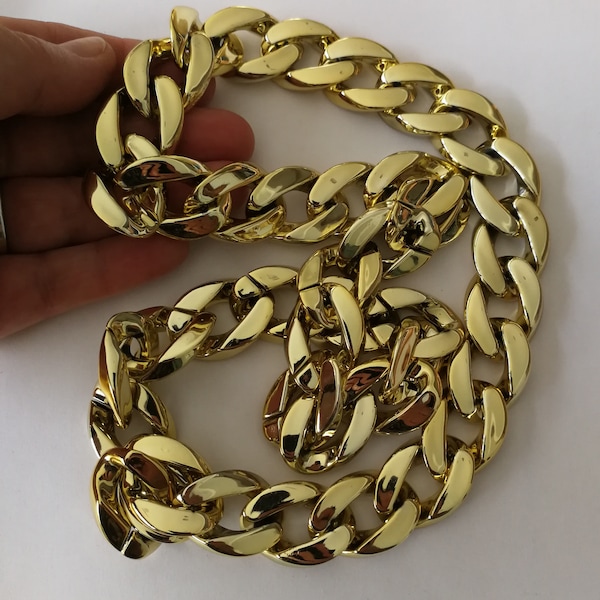 Necklace - very large chunky  plastic beads gold long chain necklace gangster style