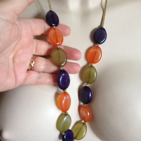 Necklace - sage green orange and brown transparen… - image 3