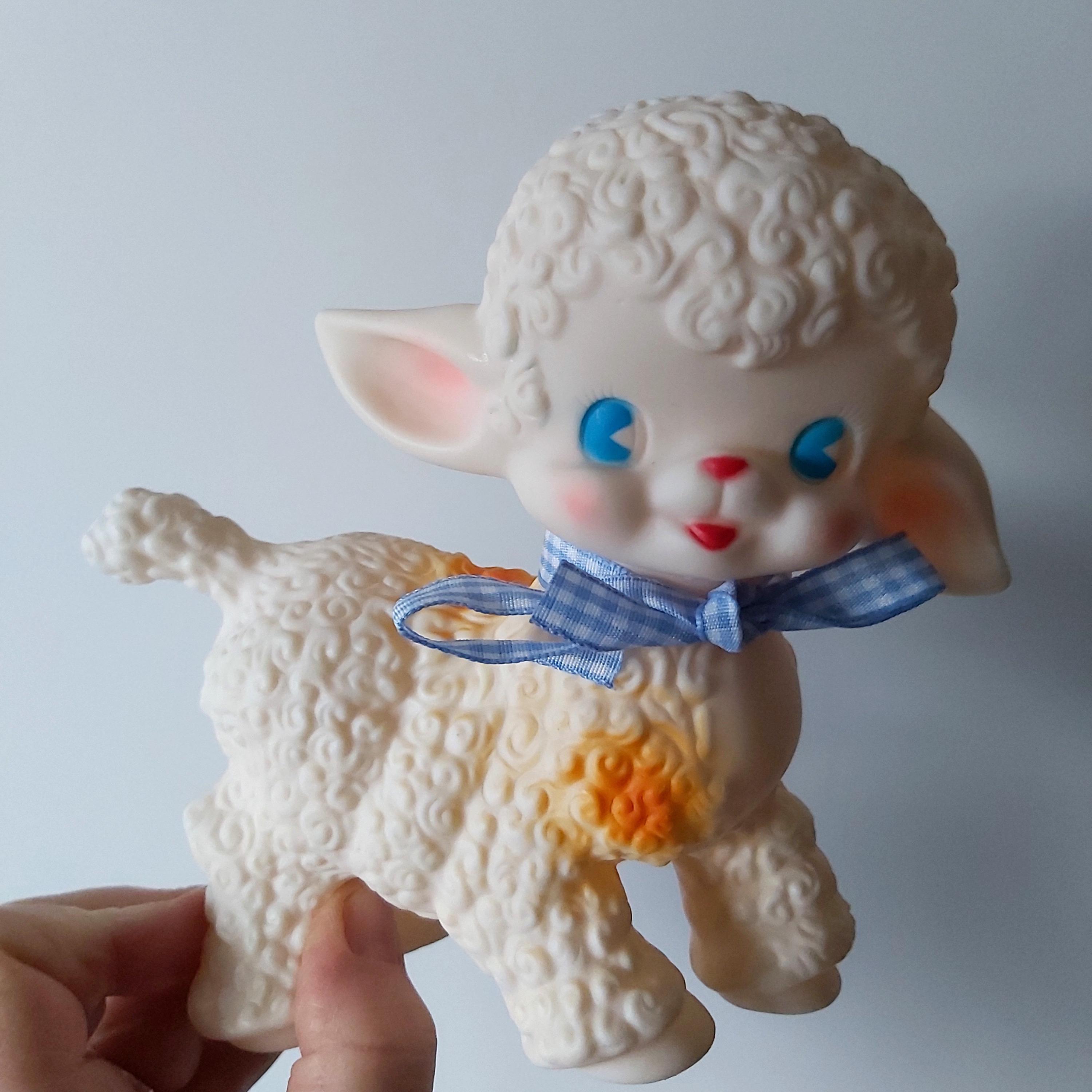 Larger Vintage Style Kitsch Lamb Squeak Toy, Retro Nursery Decor