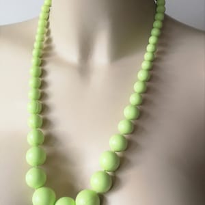 Necklace - plastic large pale lime green beads long necklace chunky beads