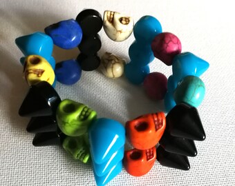 Bracelet - Funky colourful bead elasticated stretch bracelet beads bracelet