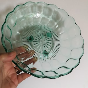 Pressed Glass Bowl Art Deco turquoise blue depression glass vintage dish bowl