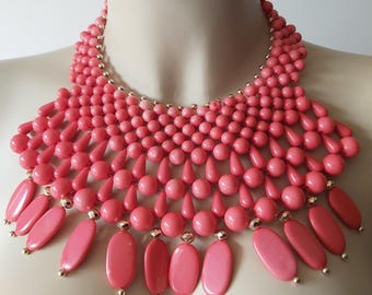 Necklace - striking statement pink bib necklace