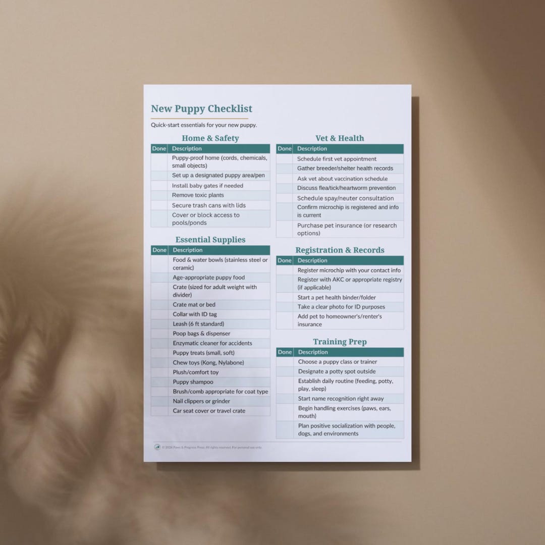 New Puppy Checklist Printable, Dog Owner Gift, Puppy Supplies List ...