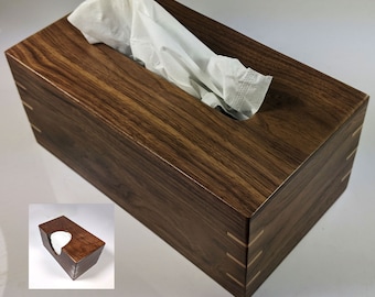 Solid Texas Black Walnut With Maple Splines – Handmade Tissue Box Cover Holder – Rectangle Style – Mitered / Spine Sides