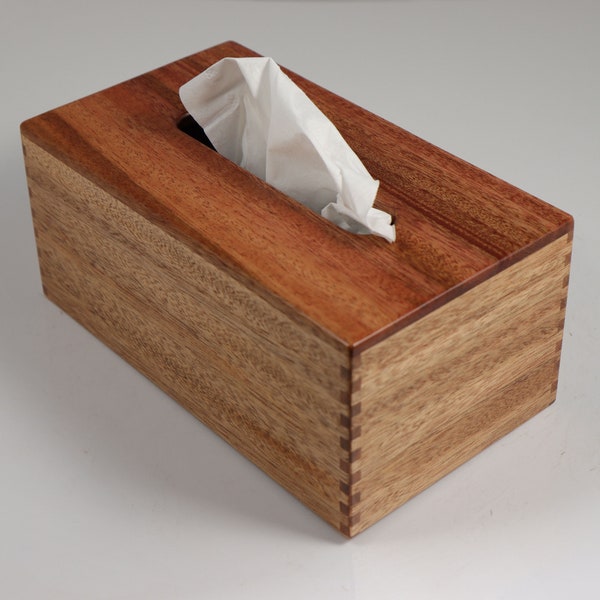 Solid African Mahogany – Handmade Tissue Box Cover Holder – Rectangular – Box Jointed Corners