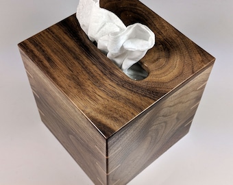 Solid Texas Black Walnut With Maple Spines - Handmade Tissue Box Cover Holder - Small Boutique Square Cube Style