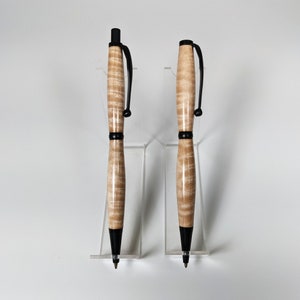 Handcrafted Slimline Pen or Pencil - Pennsylvania Tiger Maple Wood - Black Enamel Hardware (shown) - Cross Ballpoint or 7mm Lead