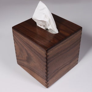 Solid Texas Black Walnut - Handmade Tissue Box Cover Holder - Small Boutique Square Cube Style - Box Jointed Sides