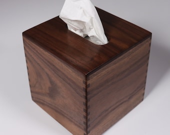 Solid Texas Black Walnut - Handmade Tissue Box Cover Holder - Small Boutique Square Cube Style - Box Jointed Sides