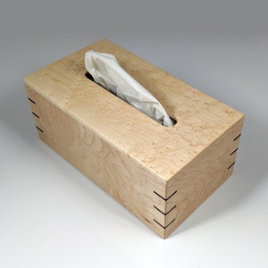 Limited - Solid Birdseye Maple - Handmade Tissue Box Cover Holder - Rectangle Style - Walnut Splines