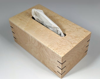 Limited - Solid Birdseye Maple - Handmade Tissue Box Cover Holder - Rectangle Style - Walnut Splines