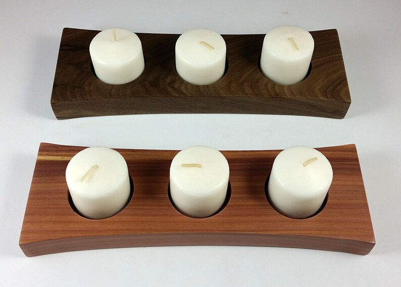 Pair of Small Tea Light Candle Holders in Cedar and Walnut Etsy