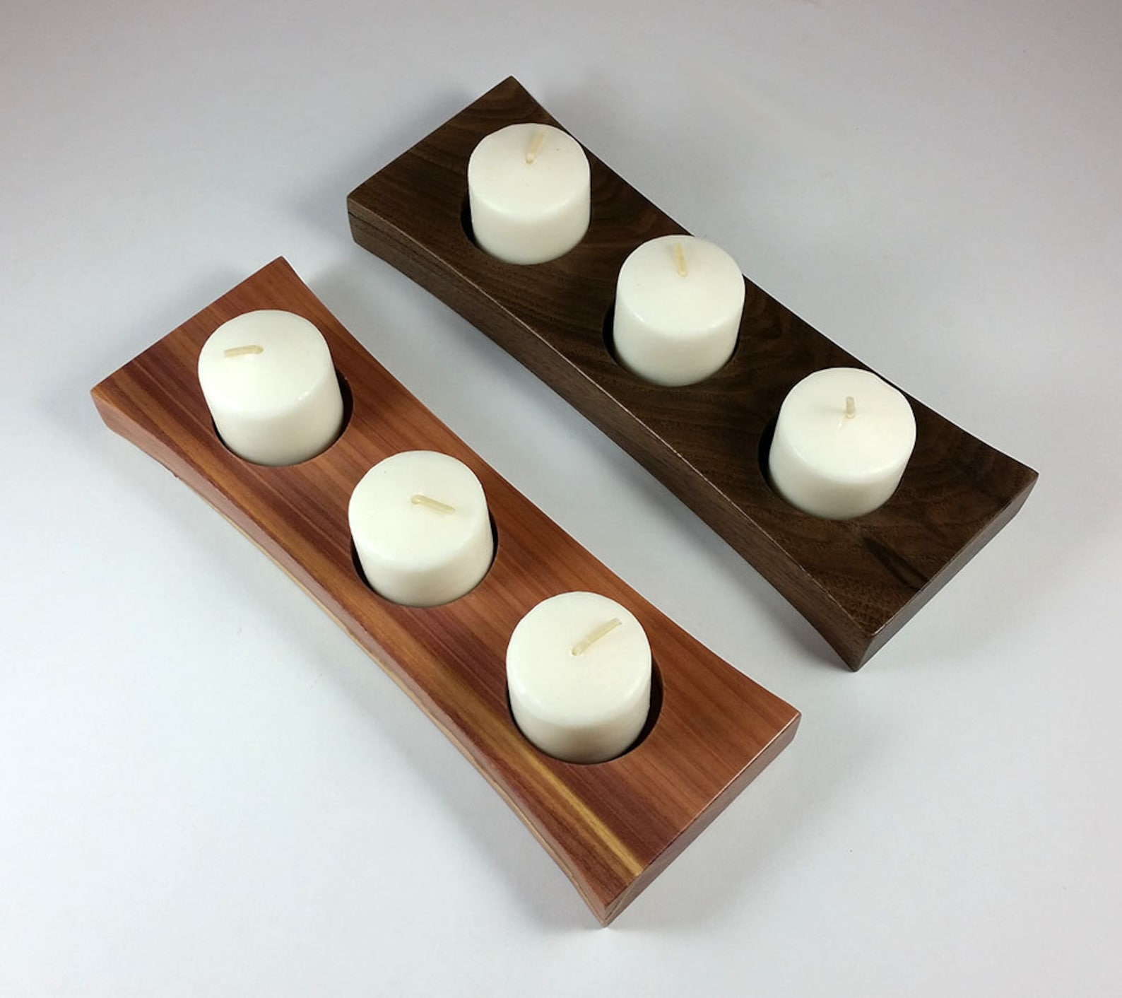 Pair Of Small Tea Light Candle Holders in Cedar and Walnut Etsy