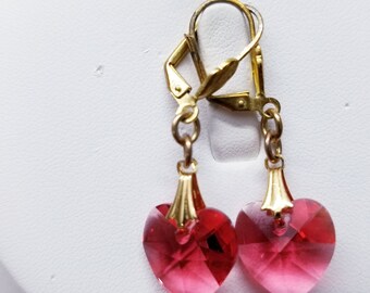 Unique Swarovski  Gorgeous Red Heart Earrings