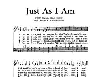 Just As I Am Sheet Music Faith Vintage Gift Minister Pastor Grandmother Grandfather Dedication Confirmation Baptism Inspirational Large Font