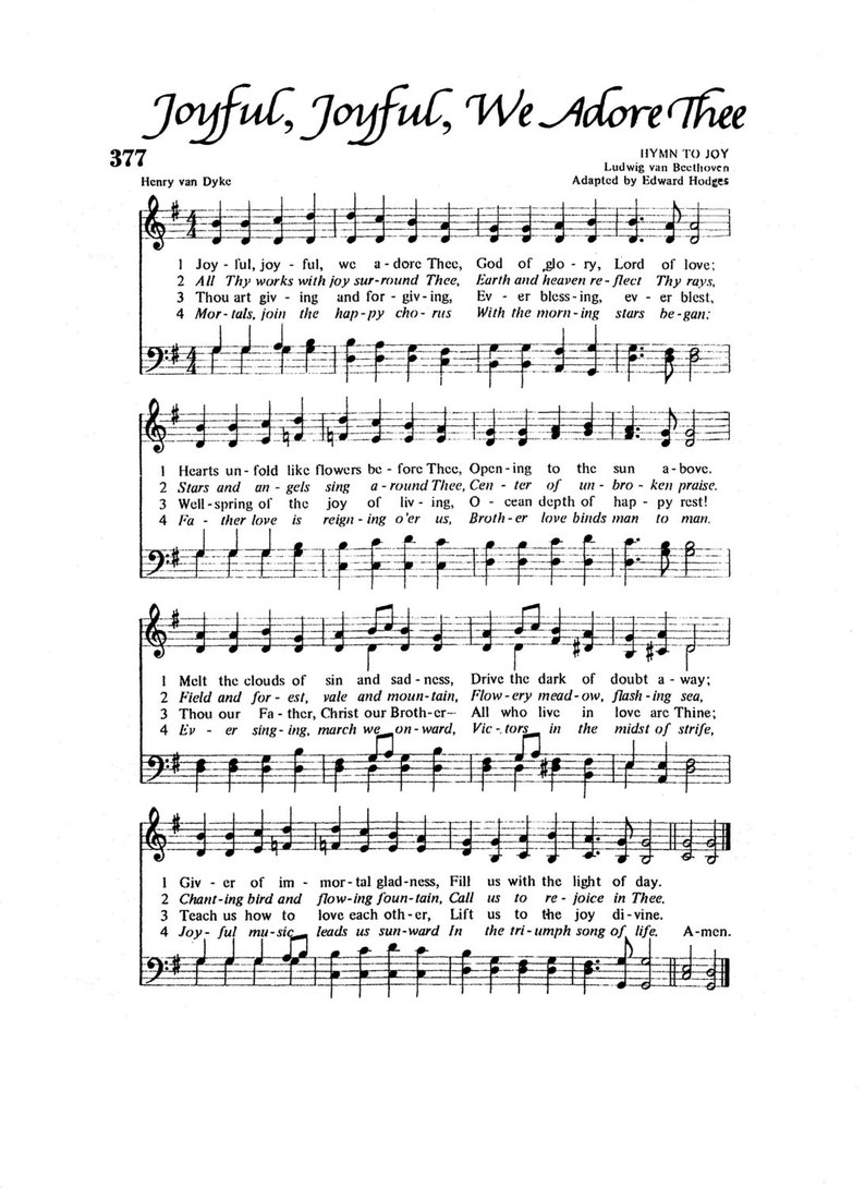 Joyful Joyful We Adore Thee Hymn Digital Sheet Music Home Decor