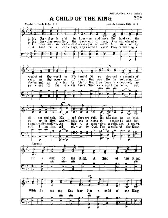A Child Of The King Christian Hymn Digital Sheet Music Home Etsy