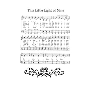 This Little Light of Mine Hymn Digital Sheet Music Home Decor Inspirational Gift Do It Yourself Baby Gift Nursery Grandchild Boy Girl